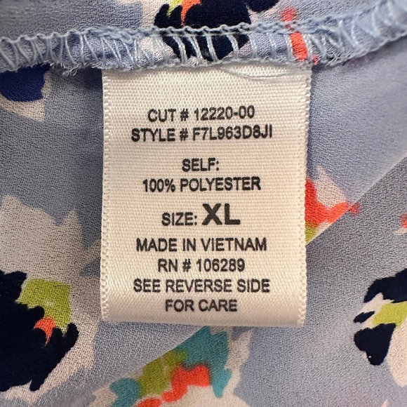 Society Girl Blue Floral Crochet Trim Blouse XL 3/4 Sleeve - Picture 5 of 8